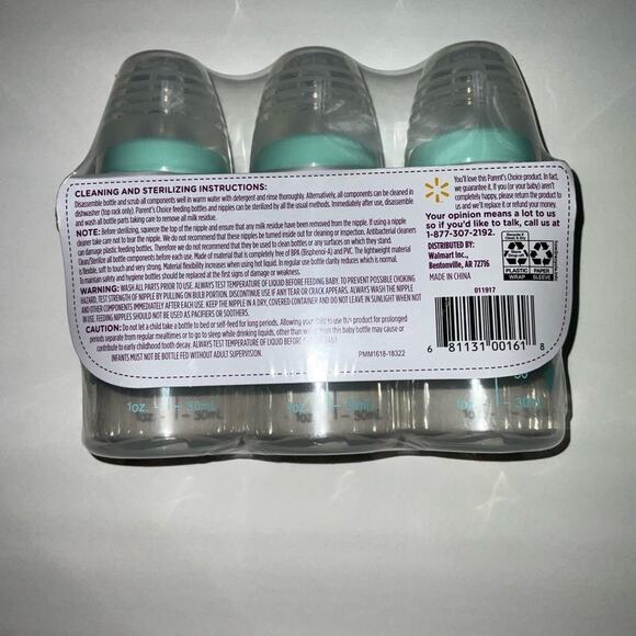 Parent's Choice Standard Neck Bottle, 0+ Months, Multicolor, 5 fl oz, 3 Pack - Picture 2 of 2